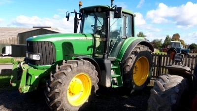 John Deere 6820 tractor c/w front linkage, excellent working order, very tidy, '56 plate, 8360 hours, tyres 90\% good