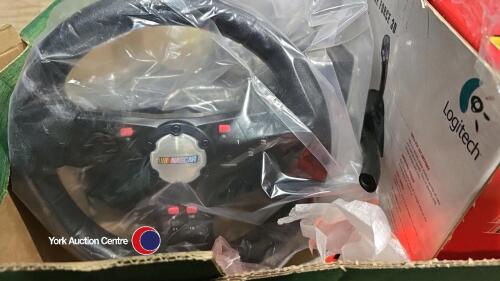 2 x Logitech gaming remotes, car driving wheel and Wingman Strike Force ...