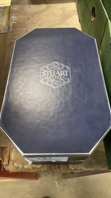 Stuart crystal and silver plate salt and pepper shakers in box