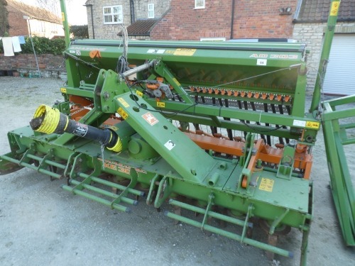 Amazone AD303 coulter drill and KE303 power harrow combination c/w drill mounts