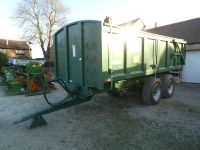 2011 Bailey 12T tandem axle grain trailer c/w sprung drawbar, hydraulic end door, rollover sheet, grain chute, on super singles