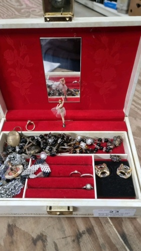 Musical jewellery box with ballerina filed with good quality costume jewellery