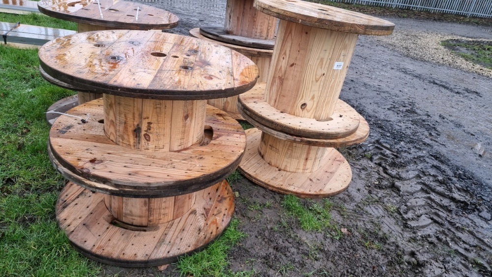 4 x large wooden bobbin reels  York Machinery Sale (Building materials,  small plant, lawn mowers, garden etc.) Lot 1 - 1297 - February timed online  auction - York Auction Centre