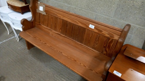 Pitch pine pew taken from Yew Tree Wesleyan chapel at Slaggyford near Alton in Cumbria