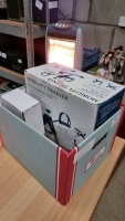 Selection of exercise equipment including Slender Tone style belt, dumbells and foot bike