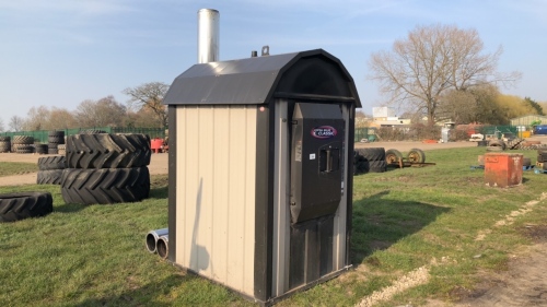 Biomass log boiler, 75kw, central boiler E Classic 2400, outdoor wood furnace c/w stainless steel flue, 2015