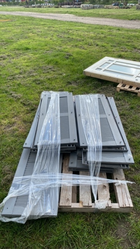 Pallet of UPVC grey window shutters