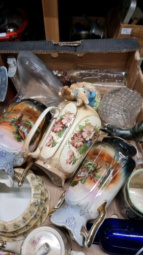 2 boxes of assorted ornaments inc jugs & vases