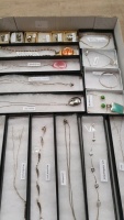 Tray of boxed jewellery marked 925 and silver, with some plated and rolled gold, christening bracelet and a working ladies mechanical necklace watch