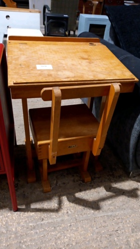 Child's old school desk and chair