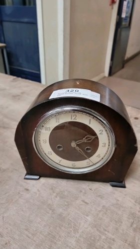 Vintage Smiths oak cased mantel clock with key