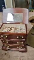 Chest of drawers jewellery box and contents