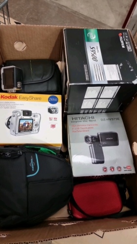 Fujifilm S9500 camera, Kodak Easyshare Z650, Hitachi camcorder, Go-Pro action camera and cases