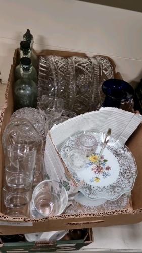 Box of crystal and glassware