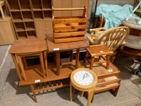 Nest of tables, footstool, magazine rack, 5 small tables and standard lamp