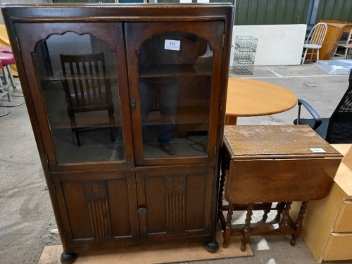 Glass fronted display cabinet and small gate leg table