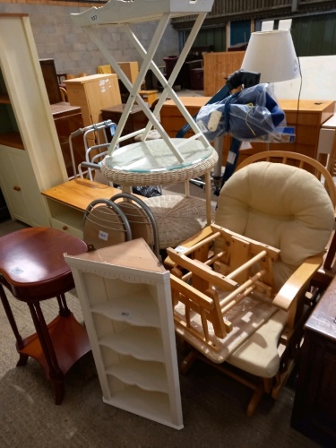 Hall table, 2 folding chairs, rocking chair stool and Tv tray