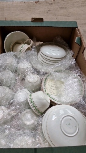 38 piece green and white bone china