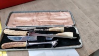 Vintage bone handled carving sets in vintage box