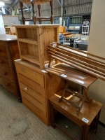 5 drawer chest of drawers, nest of tables with drawers, pine TV unit, plant stand, stool and chair, folding table