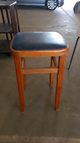Vintage vinyl blue seat wooden stool