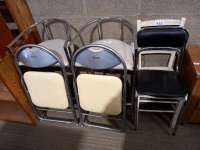 2 stool/chairs, 2 folding chairs and 2 chairs