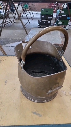 Antique brass 'helmet' coal bucket