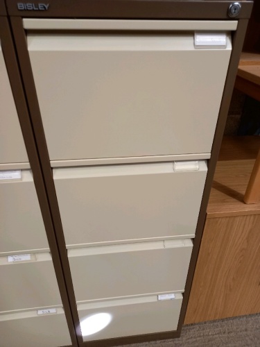 Bisley 4 drawer metal filing cabinet with keys