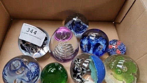 9 x glass paperweights