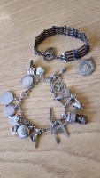 Silver gate link bracelet and charm bracelet