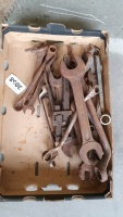 Box of vintage mixed spanners