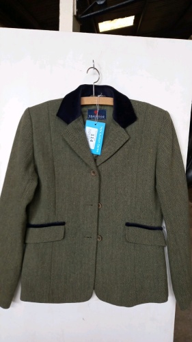 33" green jacket, blue collar with buttons