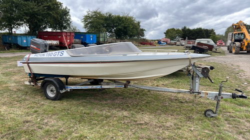 Picton 150GTS 14ft speed boat with 60HP mariner engine, power trim and tilt, teleflex steering, Indespension trailer with new hubs