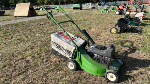 Sabo 2 stroke mower with grassbox York Machinery Sale Building materials small plant lawn mowers garden etc. September timed online auction Lot 1 1566 York Auction Centre