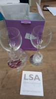 1 box, 4 glasses in each, 4 x new LSA International Glass purple/red stemmed wine glasses.