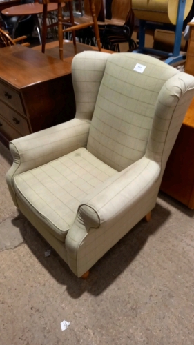 Next Sherlock armchair in smart green check fabric