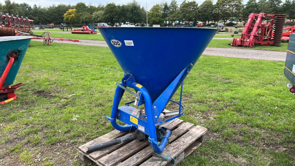 Flemming 500 tractor mounted fertiliser/salt spreader, PTO shaft in