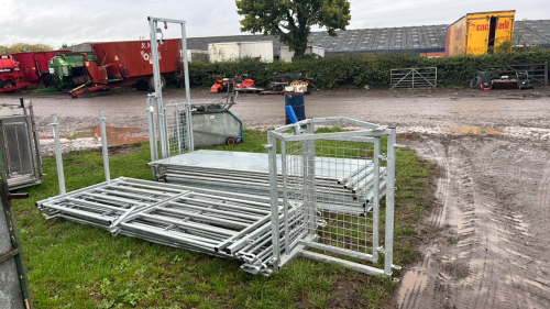 IAE sheep handling system, hardly used and complete. Includes race joiner, shedding gate, drafting/stop gate, lift and swing guillotine gate, race joining arch, 10 x 2500mm sheeted hurdles, swing and slide gate, 14 x pins, 6 x rail hurdles
