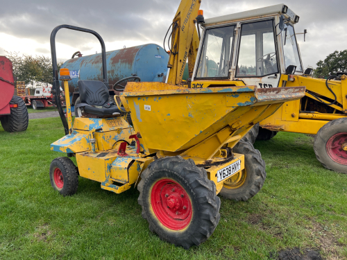 Thwaites swivel top dumper, Perkins 3 cylinder engine, runs, drives and tips. Comes with V5, Y638 HVY