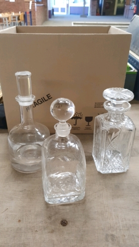 Stuart crystal decanter, Dartmouth decanter and another crystal decanter