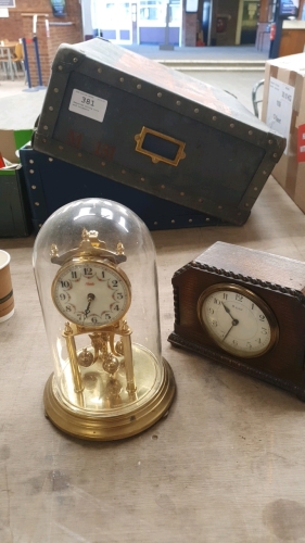French 8-day movement mantel clock, Kundo brass and glass dome clock