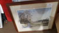 2 x John Sibson signed framed limited edition prints 20"x24", Fountains Abbey 189/395 and Village Square 34/295