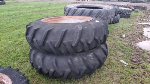 Pair of 16.9/14/38 MF wheels and tyres