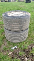 Pair of 445/45/22.5 super single wheels and tyres