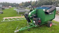 Terra Vac towed horse muck/leaves/grass petrol engine collector system.  Briggs Stratton 9HP electric start engine.  Body tips to empty, good condition, ideal for quad/compact tractor etc
