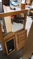 Large mirror, wooden cutlery drawer insert, memo board