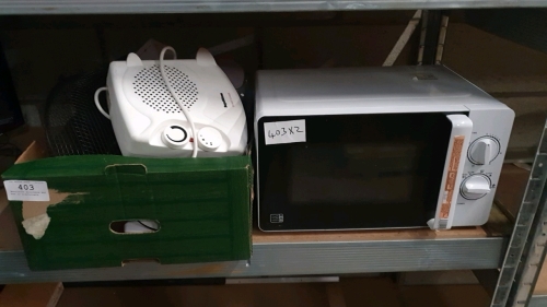 Morrisons microwave and box of electricals