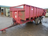 Triffitt 12T tandem axle grain trailer c/w hydraulic end door and corn chute, sprung drawbar, super singles