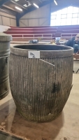 Dolly tub, poor condition, and vintage metal bin and lid in good condition