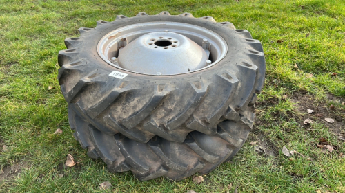 Pair of Massey Ferguson rear tractor wheels and tyres 12.4/28